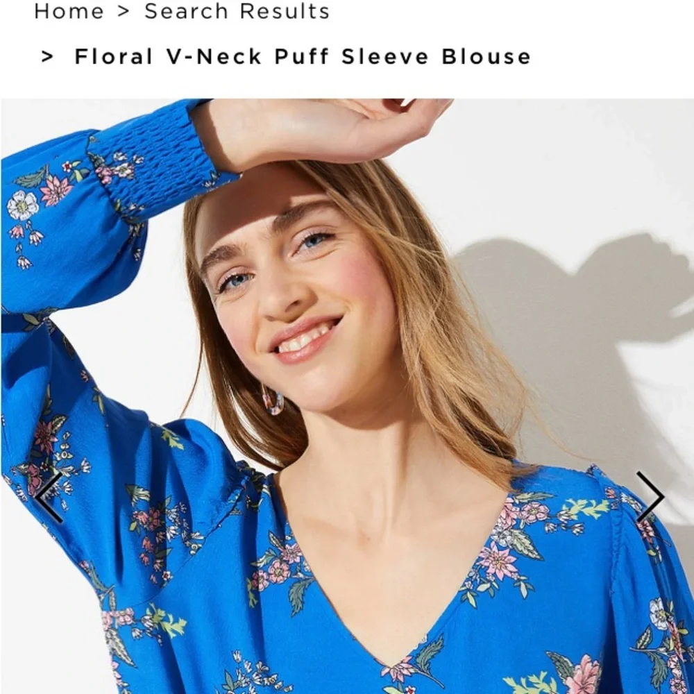 Loft Blue Floral V-Neck Long Sleeve Blouse Size Medium